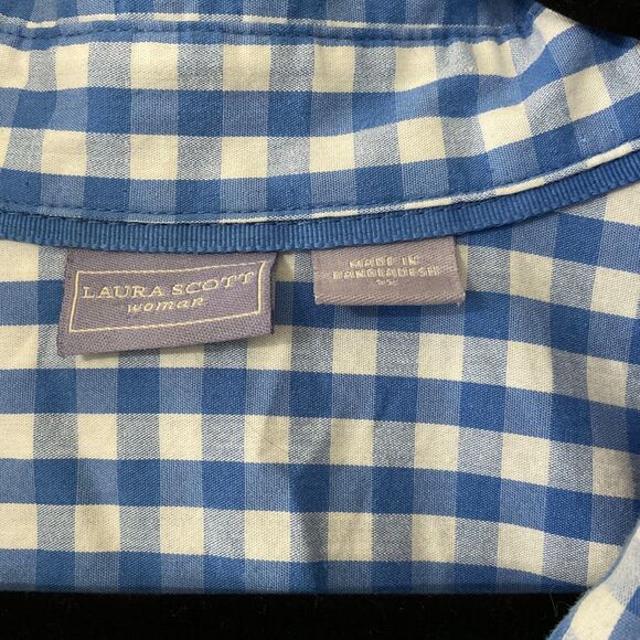 Laura Scott Gingham Blouse top women 3X roll tab sleeves button up w pockets - Picture 2 of 8